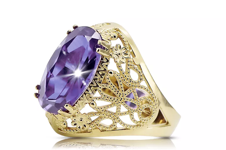 خاتم أسلوب فينتاج الكساندريت 14 كارت من الذهب الأصفر vrc074y